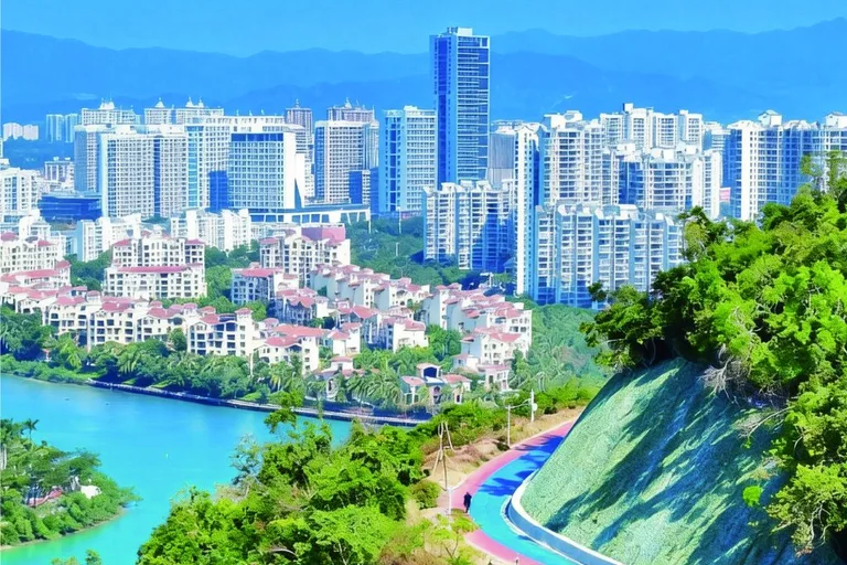 City buildings and water seen from a hillside path